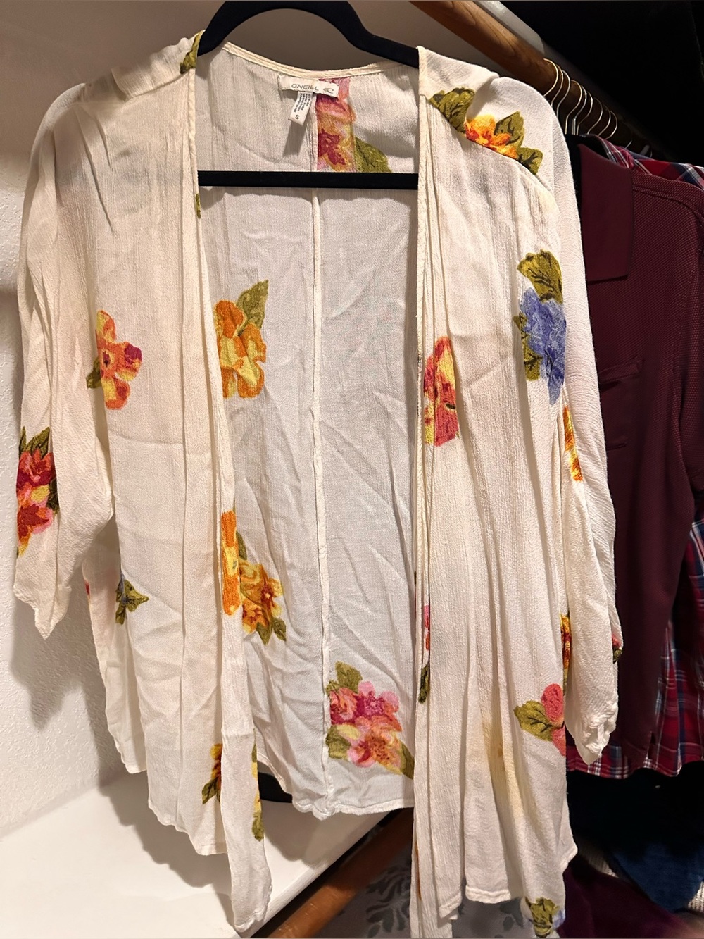 O Neill White Floral Open-Front Women’s Kimono Cardigan